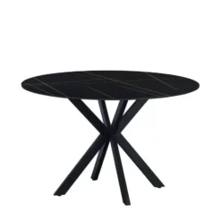 Ronde eettafel Yuna Ø120 cm cm marmerlook zwart - Stoneware - Zwart