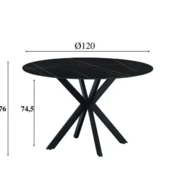 Ronde eettafel Yuna Ø120 cm cm marmerlook zwart - Stoneware - Zwart
