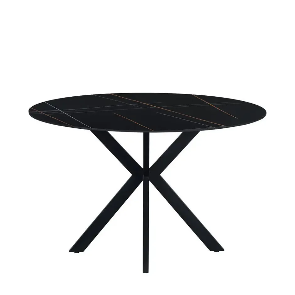 Ronde eettafel Yuna Ø120 cm cm marmerlook zwart - Stoneware - Zwart