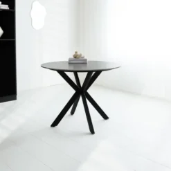 Ronde eettafel Yuna Ø120 cm marmerlook grijs - Stoneware - Grijs