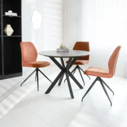 Ronde eettafel Yuna Ø120 cm marmerlook grijs - Stoneware - Grijs