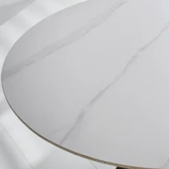 Ronde eettafel Yuna Ø150 cm marmerlook wit - Stoneware - Wit