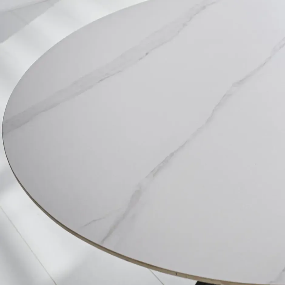 Ronde eettafel Yuna Ø150 cm marmerlook wit - Stoneware - Wit