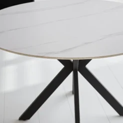 Ronde eettafel Yuna Ø150 cm marmerlook wit - Stoneware - Wit