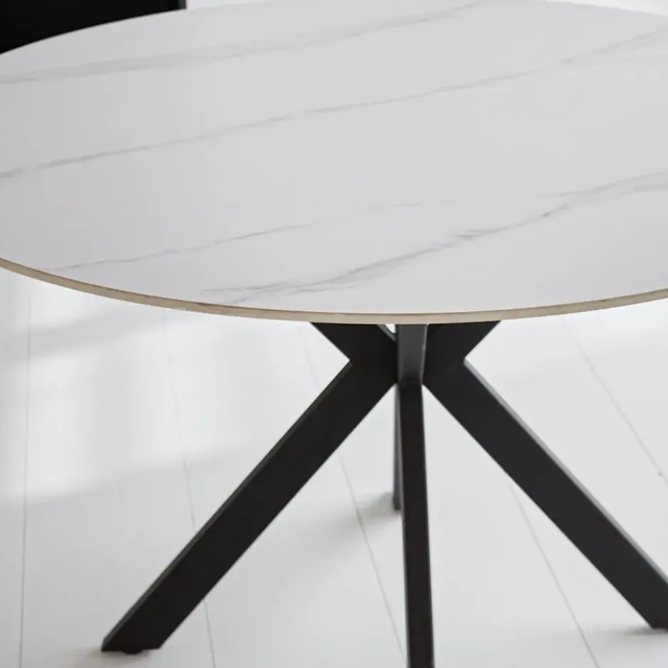 Ronde eettafel Yuna Ø150 cm marmerlook wit - Stoneware - Wit