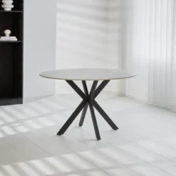 Ronde eettafel Yuna Ø150 cm marmerlook wit - Stoneware - Wit