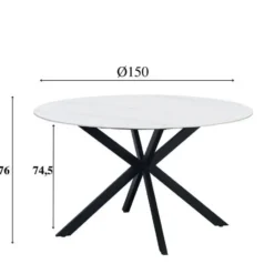 Ronde eettafel Yuna Ø150 cm marmerlook wit - Stoneware - Wit