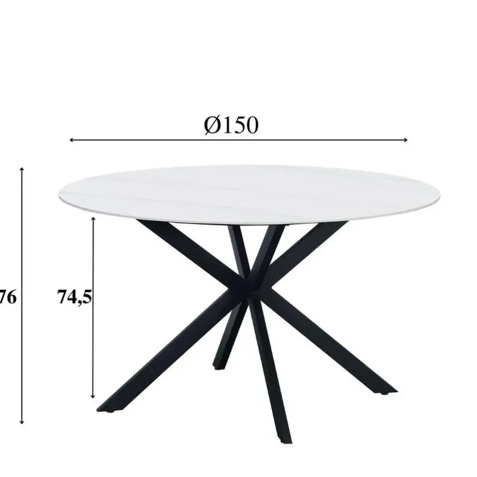Ronde eettafel Yuna Ø150 cm marmerlook wit - Stoneware - Wit