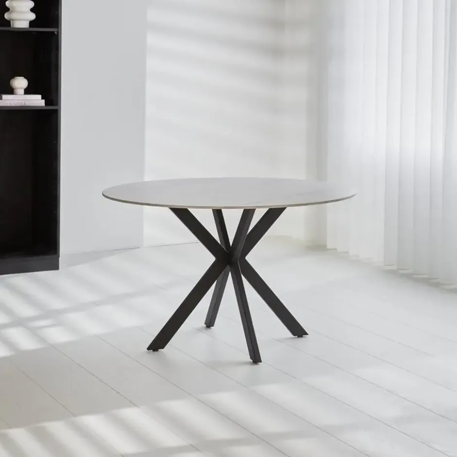 Ronde eettafel Yuna Ø150 cm marmerlook wit - Stoneware - Wit