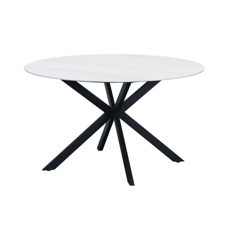Ronde eettafel Yuna Ø150 cm marmerlook wit - Stoneware - Wit