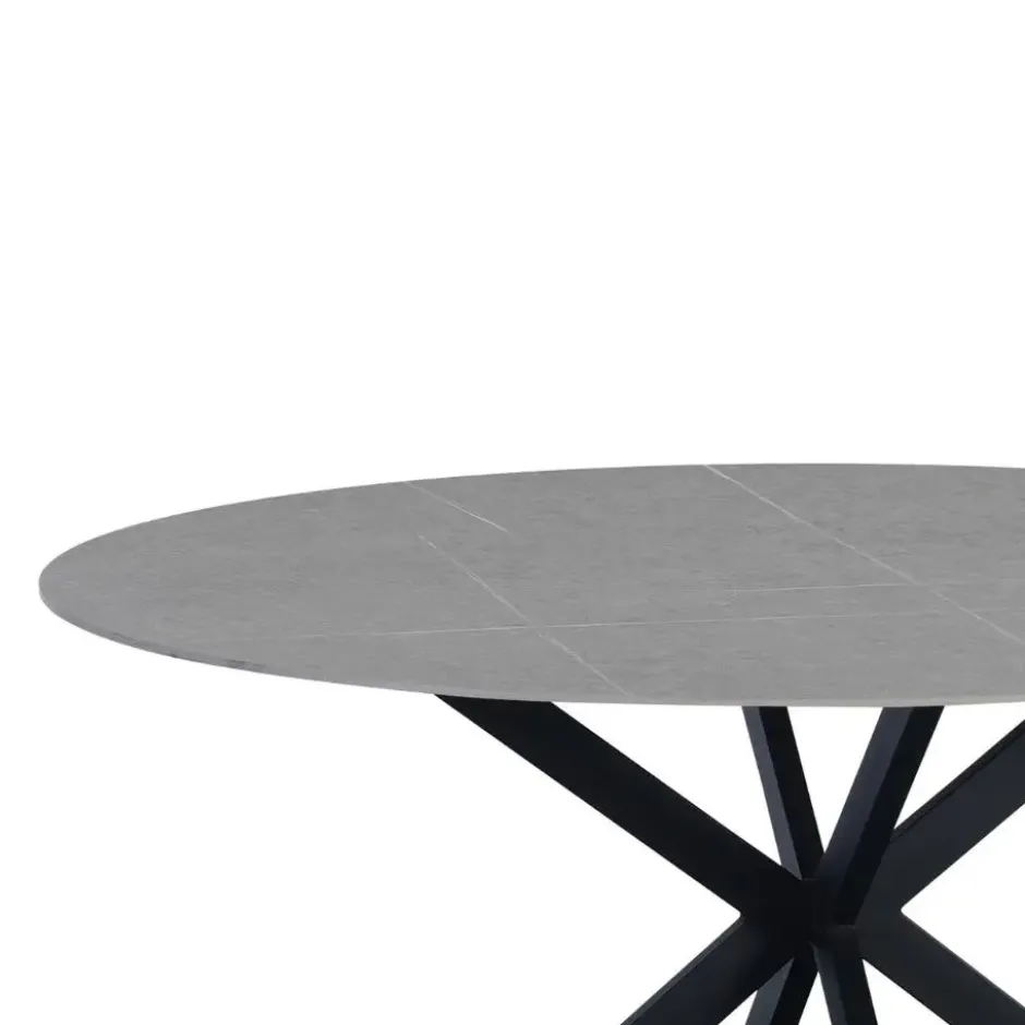 Ronde eettafel Yuna Ø130 cm marmerlook grijs - Stoneware - Grijs