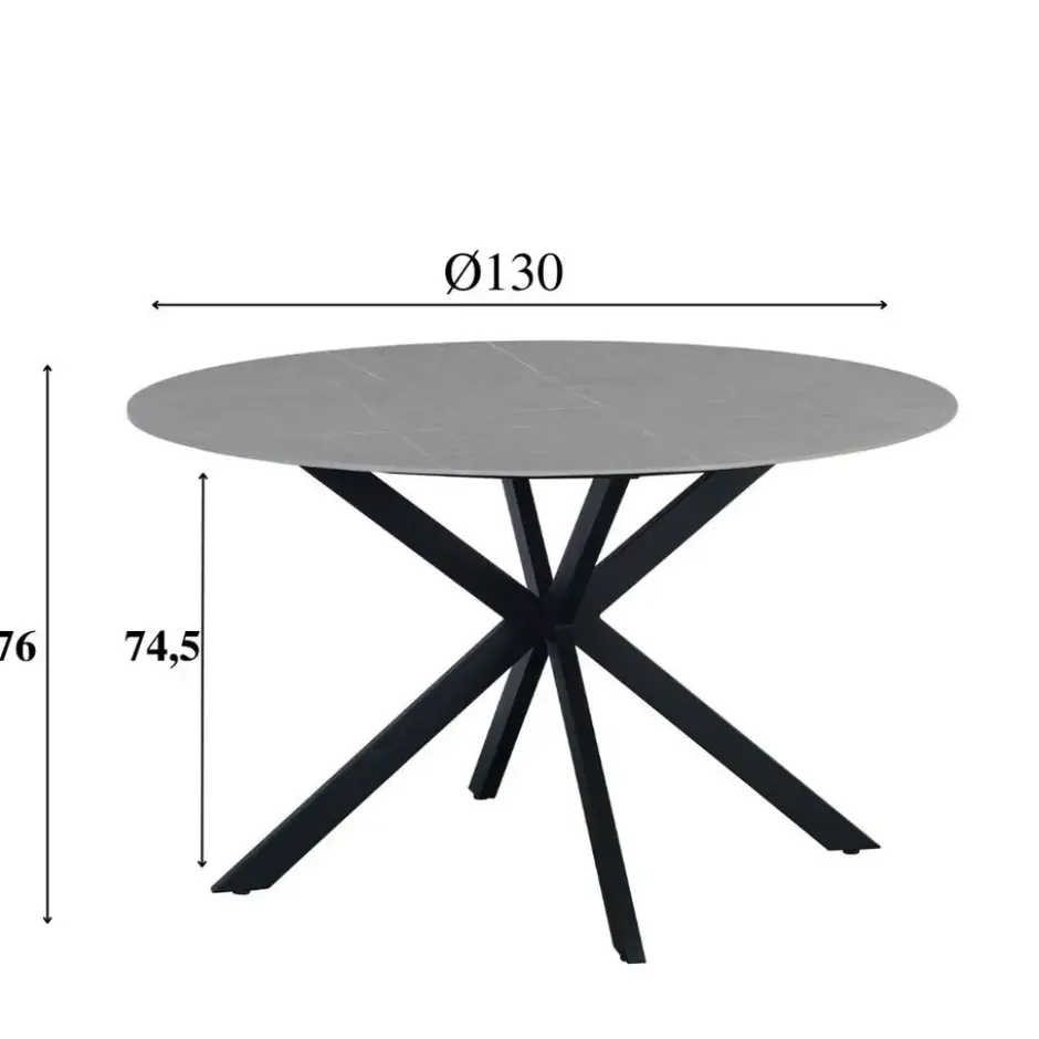 Ronde eettafel Yuna Ø130 cm marmerlook grijs - Stoneware - Grijs