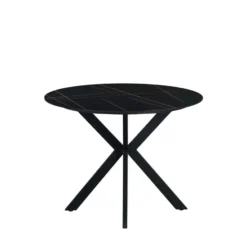 Ronde eettafel Yuna Ø150 cm marmerlook zwart - Stoneware - Zwart
