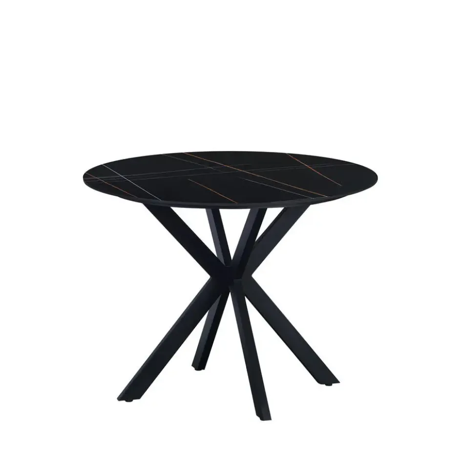 Ronde eettafel Yuna Ø100 cm marmerlook zwart - Stoneware - Zwart