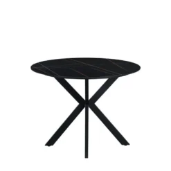 Ronde eettafel Yuna Ø100 cm marmerlook zwart - Stoneware - Zwart