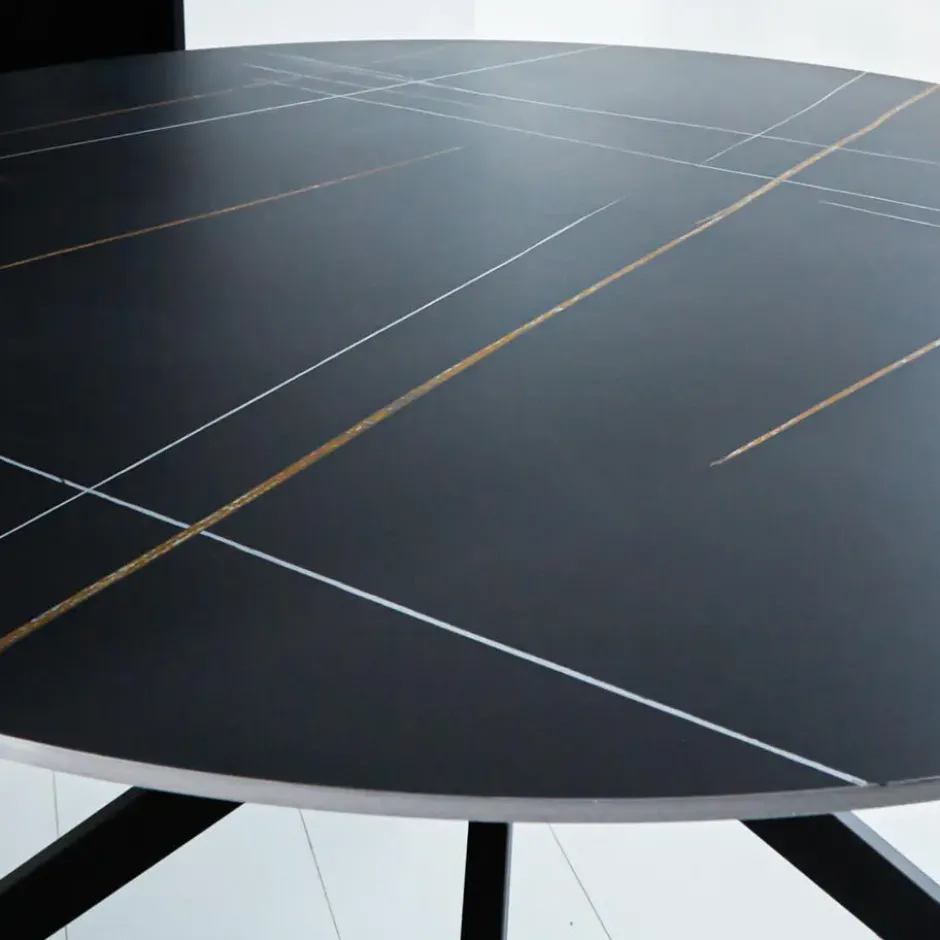 Ronde eettafel Yuna Ø100 cm marmerlook zwart - Stoneware - Zwart