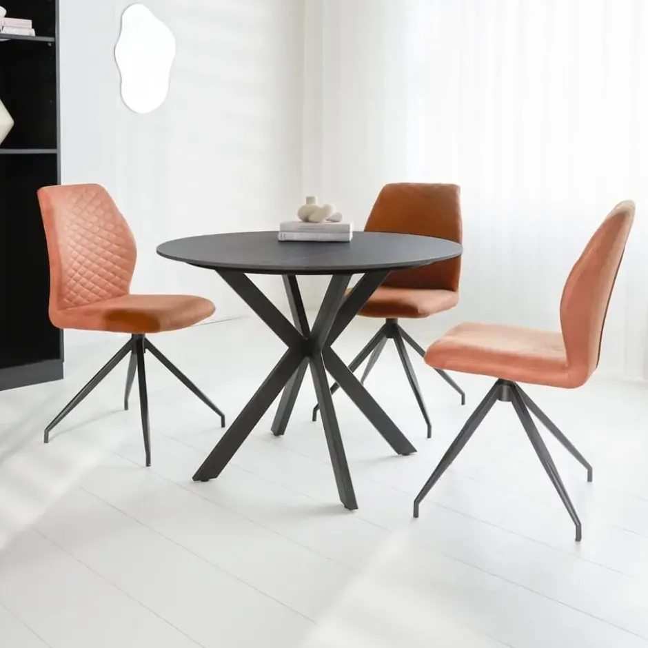 Ronde eettafel Yuna Ø100 cm marmerlook zwart - Stoneware - Zwart