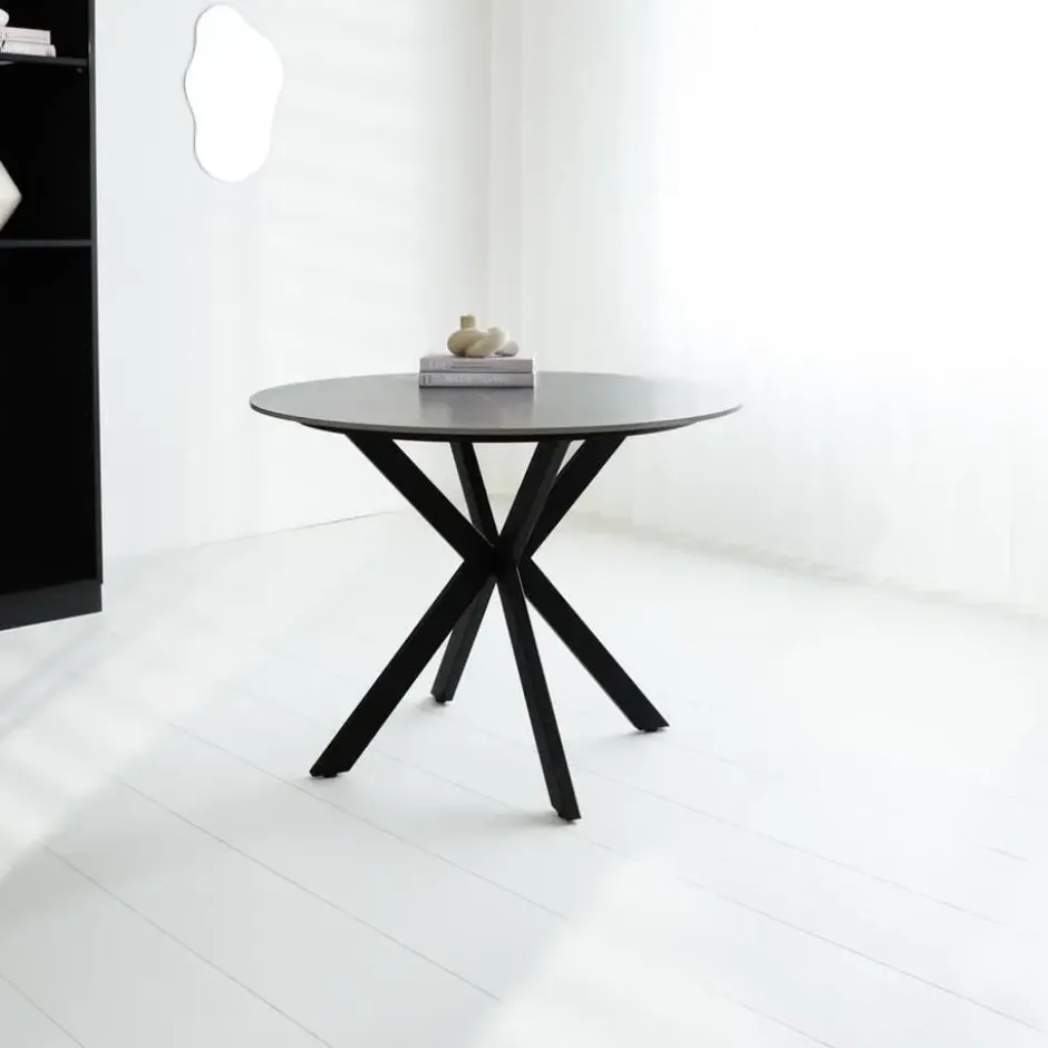 Ronde eettafel Yuna Ø150 cm marmerlook grijs - Stoneware - Grijs