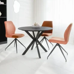 Ronde eettafel Yuna Ø130 cm marmerlook zwart - Stoneware - Zwart