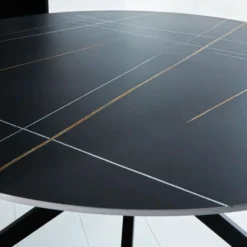 Ronde eettafel Yuna Ø130 cm marmerlook zwart - Stoneware - Zwart