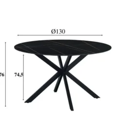 Ronde eettafel Yuna Ø130 cm marmerlook zwart - Stoneware - Zwart