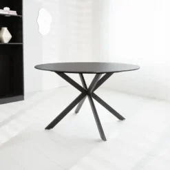 Ronde eettafel Yuna Ø130 cm marmerlook zwart - Stoneware - Zwart