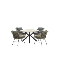 Ronde 4-persoons tuinset - Edison tafel - 4 Margriet stoelen