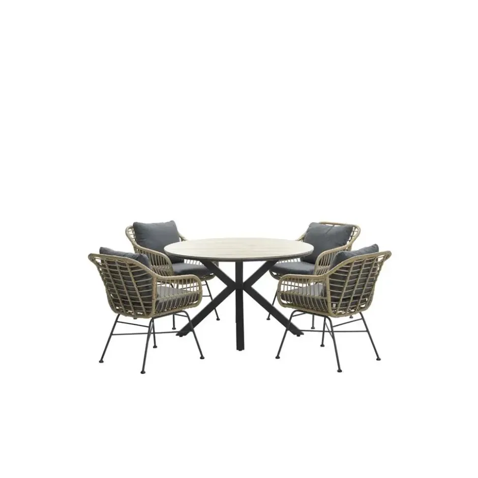 Ronde 4-persoons tuinset - Edison tafel - 4 Margriet stoelen