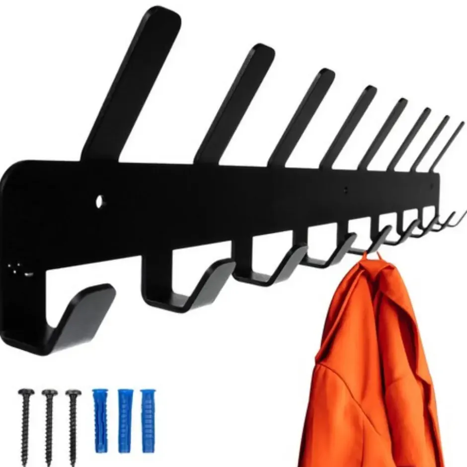 Ruhhy Kapstok - zwart - metaal - 17 haken - wandkapstok - B48 cm