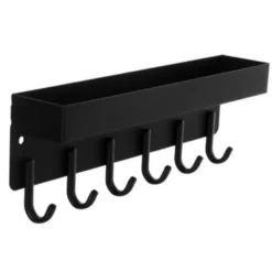 Ruhhy Kapstok - zwart - 8 x 24 cm - ijzer - 6 haken - met plank