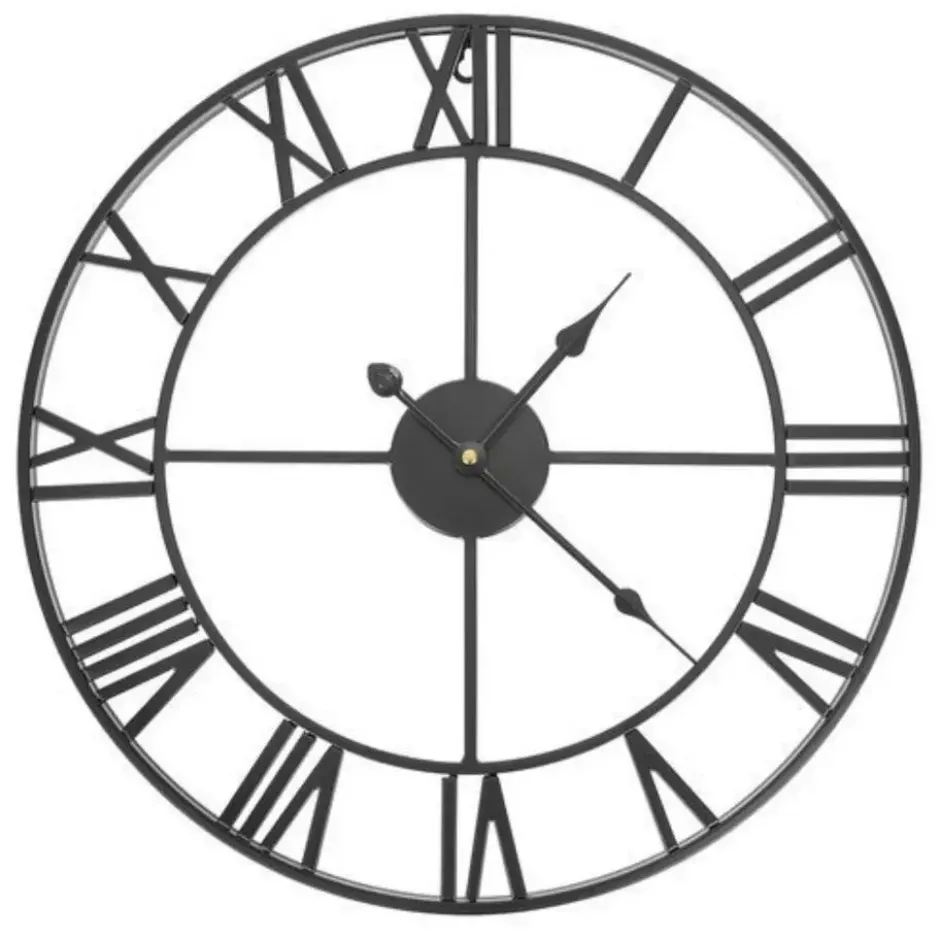Ruhhy Wandklok/muur klok Vintage - metaal - zwart - D47 cm - 3D