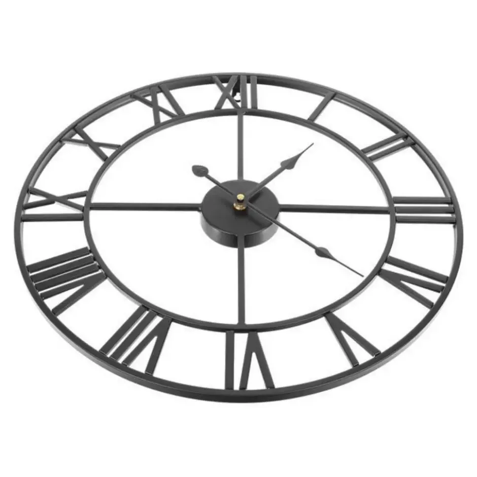 Ruhhy Wandklok/muur klok Vintage - metaal - zwart - D47 cm - 3D
