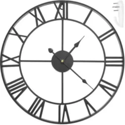 Ruhhy Wandklok/muur klok Vintage - metaal - zwart - D47 cm - 3D