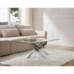 Salontafel COSIMA - 120 cmx60 cmx45 cm - Transparant Zilverkleurig Glas