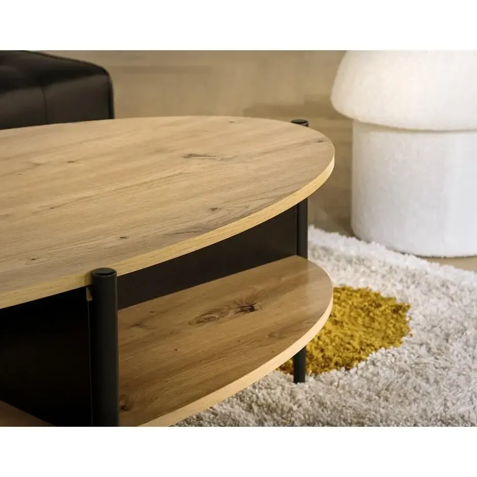 Salontafel EVARO - 125 cmx65 cmx39 cm - Zwart Natuurlijk licht Hout paneel