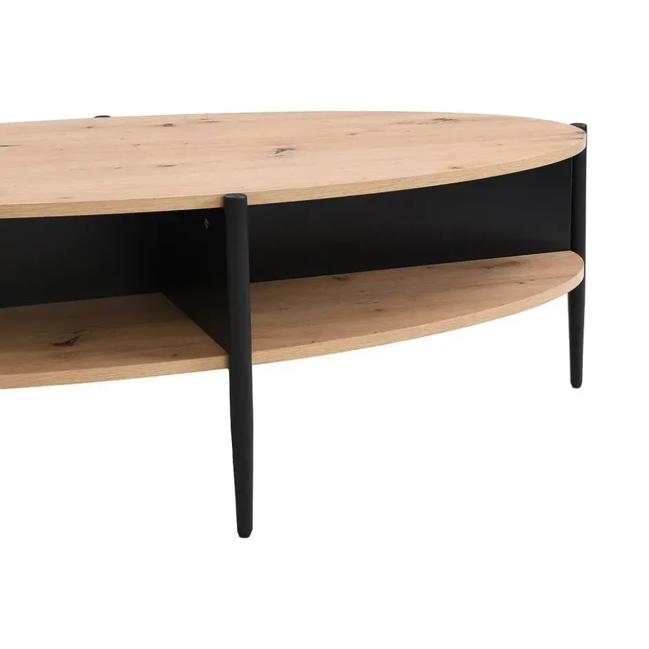 Salontafel EVARO - 125 cmx65 cmx39 cm - Zwart Natuurlijk licht Hout paneel