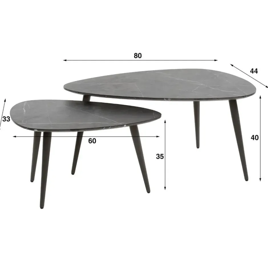 Salontafel Keramieklook - Set van 2 - 80x44x40cm - Pear Shaped