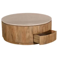 Salontafel Marmer Naturel - 90x90x35cm - Met Lades - Elan