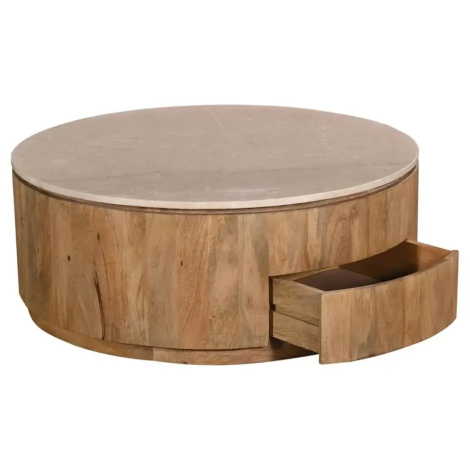Salontafel Marmer Naturel - 90x90x35cm - Met Lades - Elan
