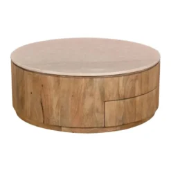 Salontafel Marmer Naturel - 90x90x35cm - Met Lades - Elan