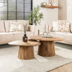 Salontafel Naturel Mangohout - Set van 2 - 93x72x43cm - Wave