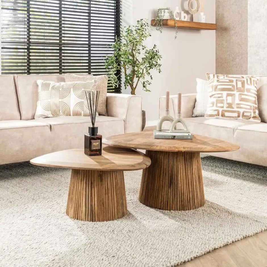 Salontafel Naturel Mangohout - Set van 2 - 93x72x43cm - Wave