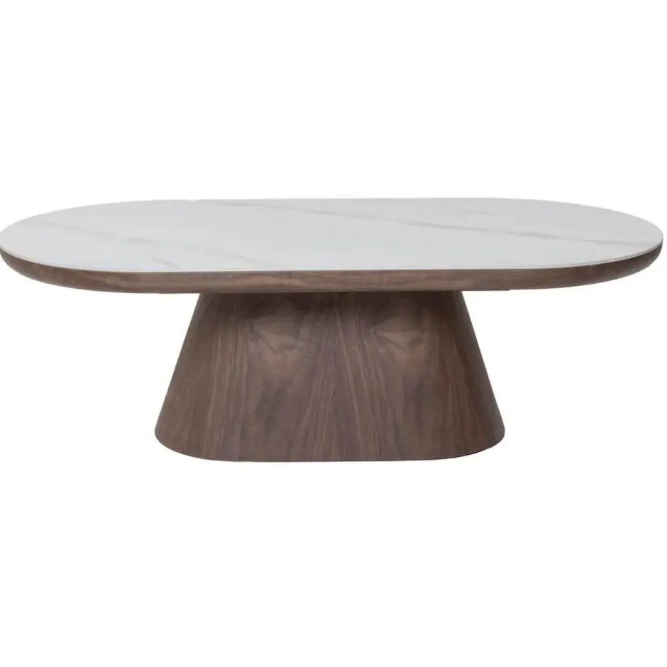 Salontafel Ovaal - Walnoot Hout/Keramisch - 120x60x38cm - Alba