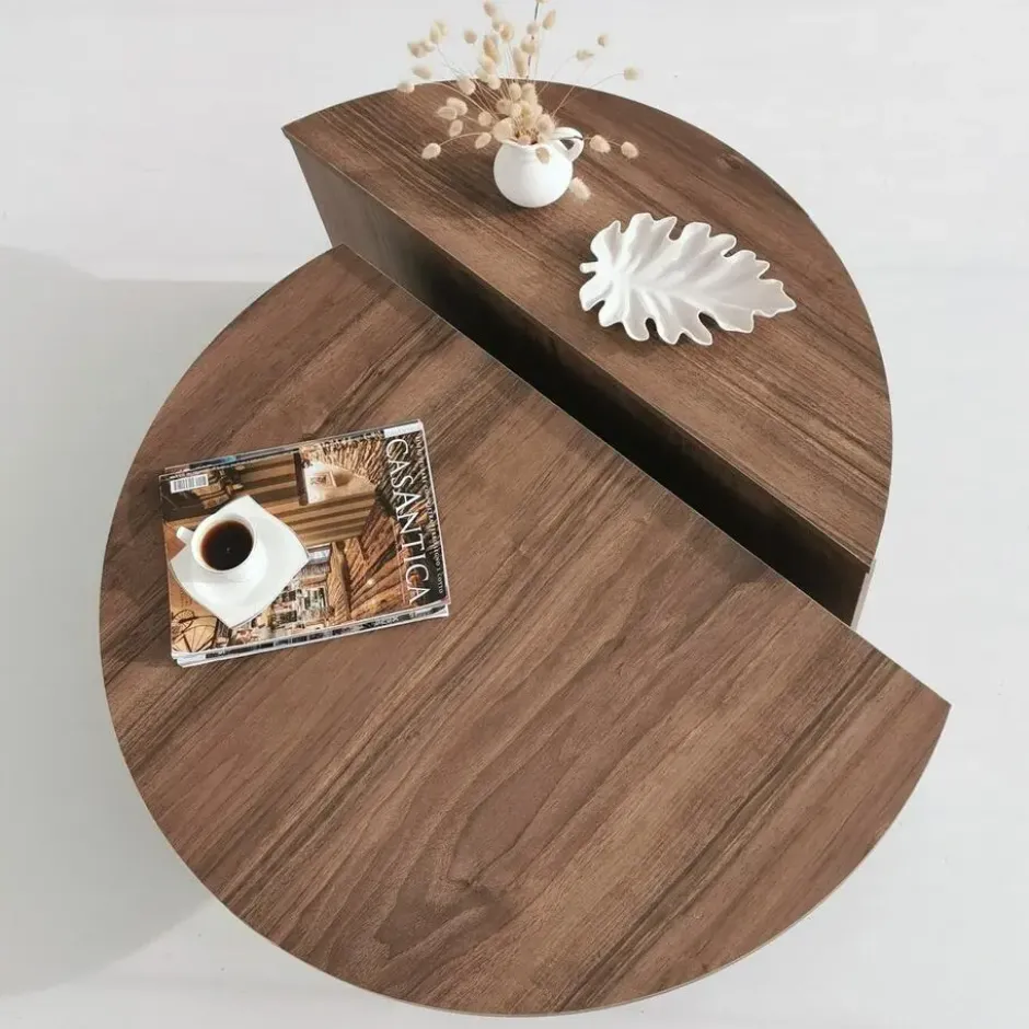 Salontafel Rond 90cm - Walnoot Bruin Melamine - Podium
