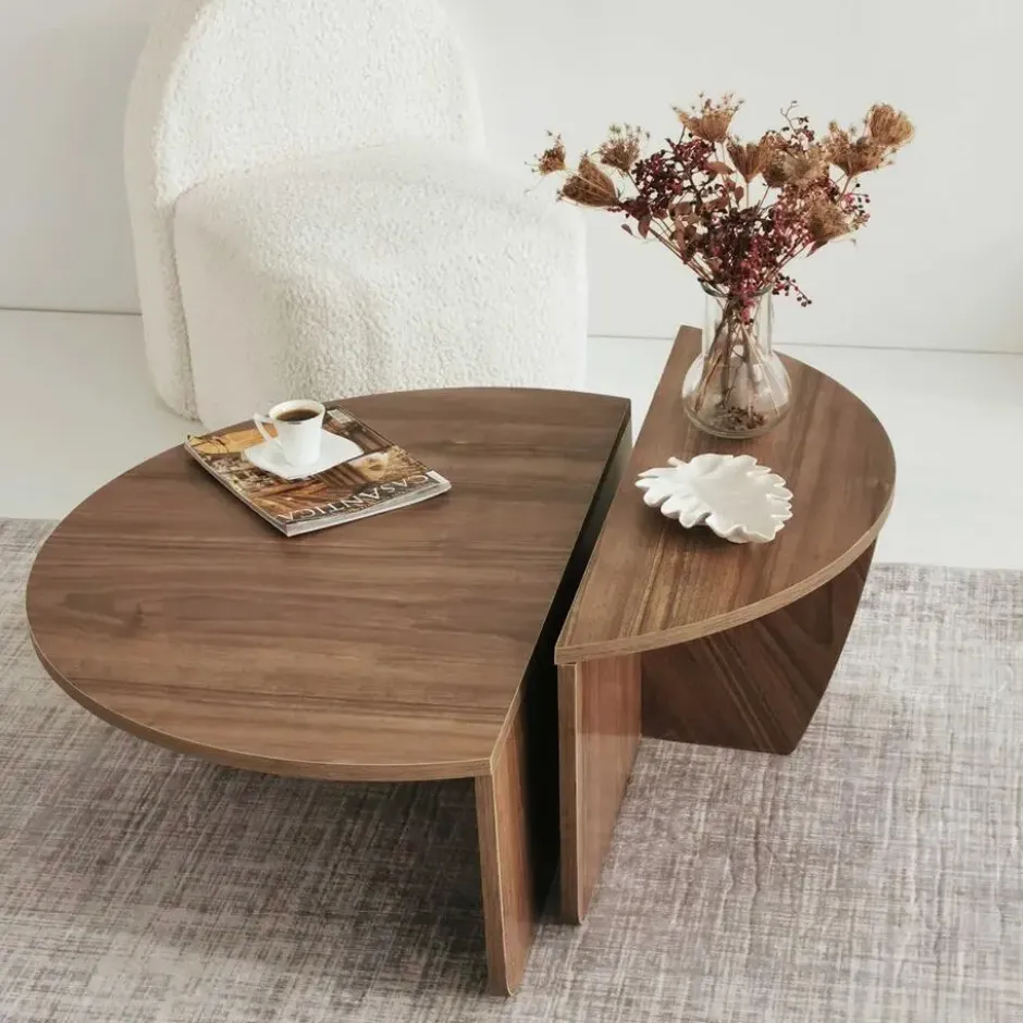 Salontafel Rond 90cm - Walnoot Bruin Melamine - Podium