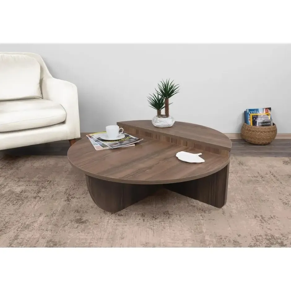 Salontafel Rond 90cm - Walnoot Bruin Melamine - Podium