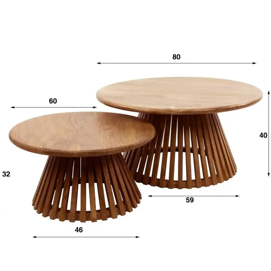 Salontafel Rond - Massief Mangohout - Set van 2