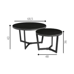 Salontafel set van 2 Brady marmer zwart rond 68,50x69x43 cm Stoneware
