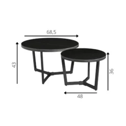 Salontafel set van 2 Brady marmer zwart rond 68,50x69x43 cm Stoneware