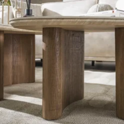 Salontafel Set van 2 - Organisch Travertin - Beige/Hout - Organic
